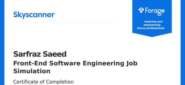 Skyscanner Front-End Software Engineering Simulation certificate preview